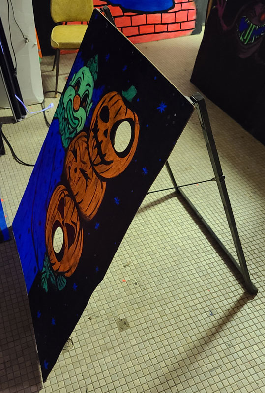 Side View of Clown with Pumpkins Bean Bag Toss Board