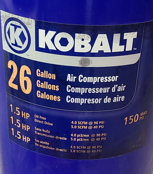 Kobalt Air Compressor Label